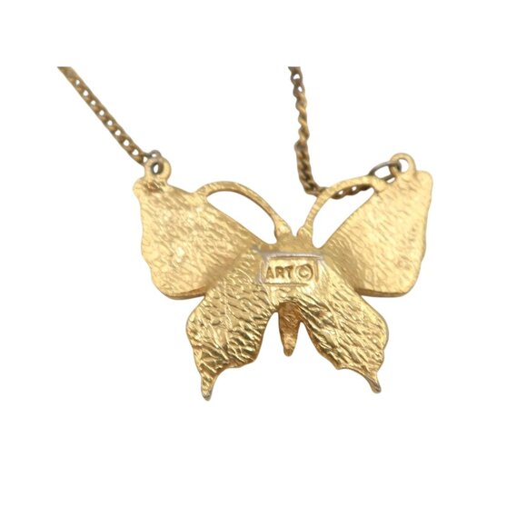 Vintage 70s MODE ART Cream Enamel Butterfly Gold Tone Chain Pendant Necklace - Picture 6 of 8